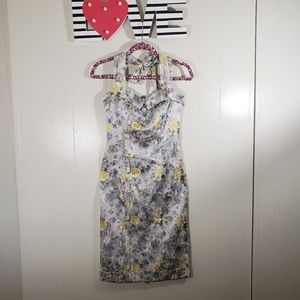 COLLECTIF Halter Pin Up Pencil Floral Dress Small